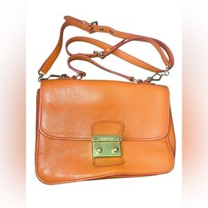 Miu Miu Orange Madras Leather Push Lock Flap Top Handle Bag